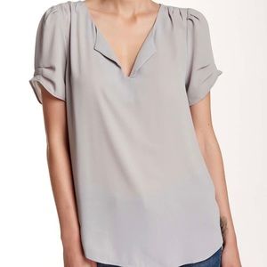 DR2 by Daniel Rainn Pleat Sleeve Split Neck Blouse